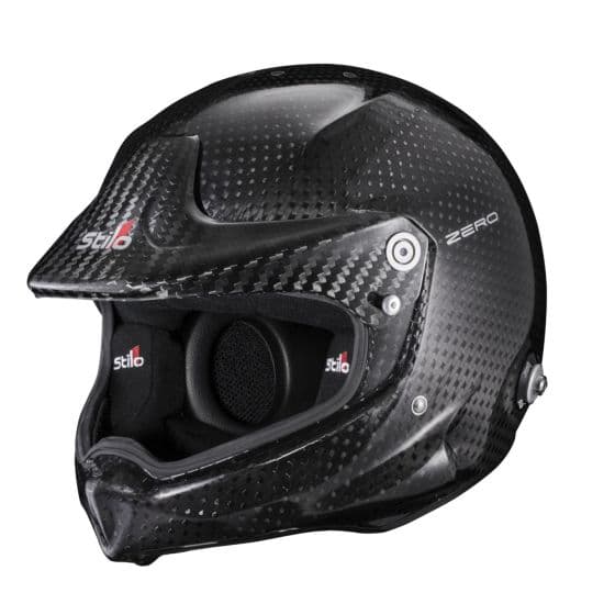 Stilo Venti WRX Raid Zero 8860 carbon helmet in black with a sleek design, featuring a prominent visor, padded interior, and Stilo branding on the front and sides.