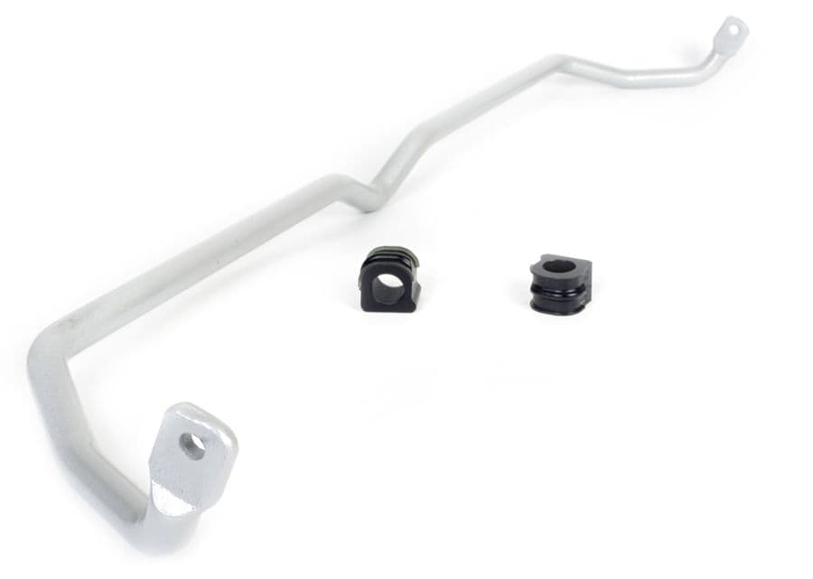 Silver 22mm sway bar with a curved design, featuring two black mounting brackets, designed for 97-04 VW Golf MK4 and 96-03 Audi A3 Type AL by Whiteline.