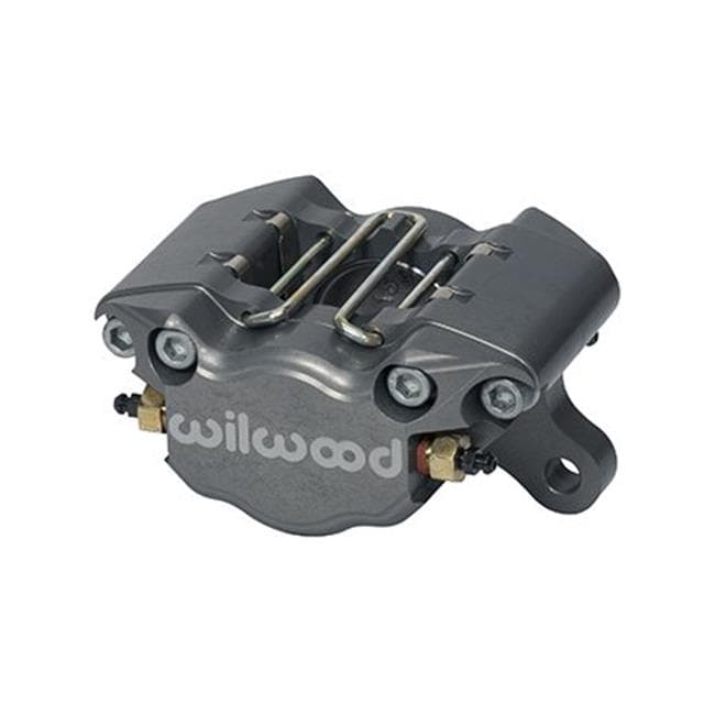 Wilwood's WLD120-9689 13 in. Dynapro Single Calipers in a sleek gray finish, featuring a compact design with dual mounting bolts and prominent Wilwood branding.
