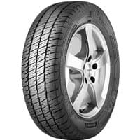 Barum Vanis AllSeason tire, 215/70 R15C, black tread with symmetrical grooves, mounted on a silver alloy wheel.