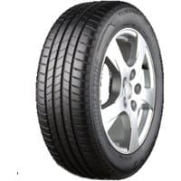 Bridgestone Turanza T005 RFT tire, 275/40 R20, black with rim protection, visible tread pattern, mounted on a silver rim.