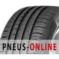 Continental Conti-PremiumContact 5 tire with black tread and sidewall, featuring deep grooves and ribbed pattern.