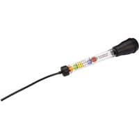 Clear tube Draper anti-freeze tester with colored discs and black rubber bulb, attached flexible hose.