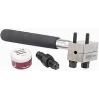 Draper 3/16'' SAE brake pipe flaring tool with black handle, silver flaring head, and included grease container.