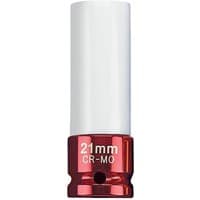 Red and white Draper Expert 21mm Hi-Torq wheel nut socket with 1/2" square drive for alloy wheels.
