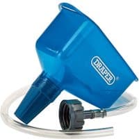 Blue Draper oil funnel with detachable clear tube and black screw cap.