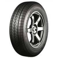 Firestone VanHawk Multiseason tire, black rubber with tread pattern, mounted on a silver alloy wheel.