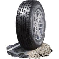Black General Grabber HTS 60 tire, 285/65 R17, with kerbing rib, detailed tread pattern, and sidewall branding.