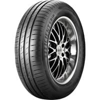 Black Goodyear EfficientGrip Performance tire with sleek tread pattern and silver alloy wheel rim.