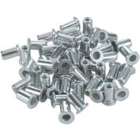 Silver Laser Tools M5 riveting nuts, cylindrical with flanged ends, scattered in a pile.
