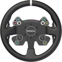 Moza CS V2P Sim Racing Steering Wheel, black with multiple buttons, LED indicators, and a central Moza logo.