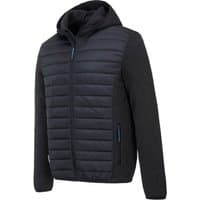 Grey Portwest KX3 Baffle Jacket, XS, with quilted front, zip closure, hood, and contrasting textured sleeves.