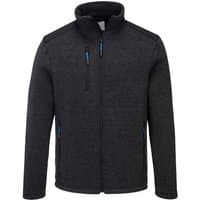 Grey Portwest KX3 Performance Fleece, large, with blue zip accents, high collar, and two side pockets.