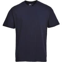 Navy blue Portwest Turin Premium T-Shirt, short sleeves, crew neck, medium size, plain design.