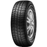 Vredestein Comtrac 2 All Season tire, black with detailed tread pattern, mounted on a silver alloy wheel.