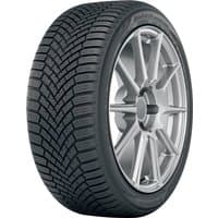 Yokohama BluEarth-Winter tire, 225/45 R17, black tread with detailed grooves, mounted on a silver alloy wheel.