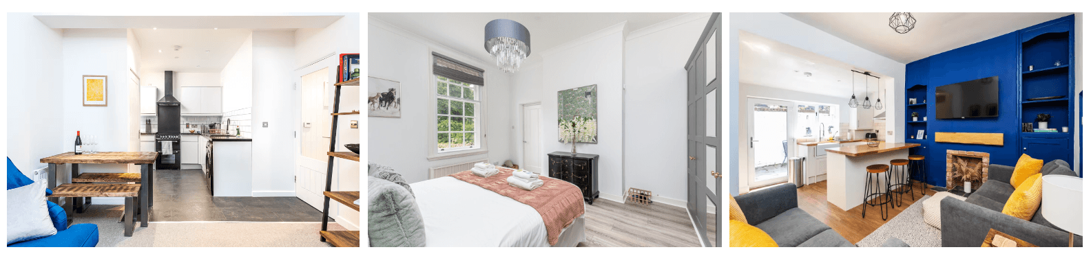 Modern kitchen and dining area with wooden table and chairs