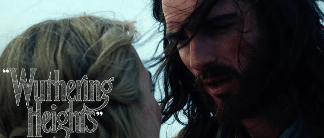 Two characters from Wuthering Heights in a dramatic scene