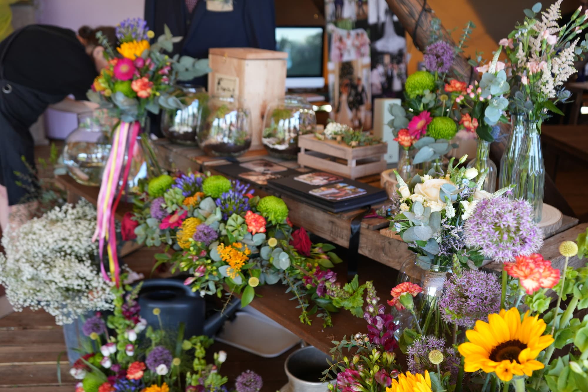 Colourful display of fresh flowers and bouquets in a shop