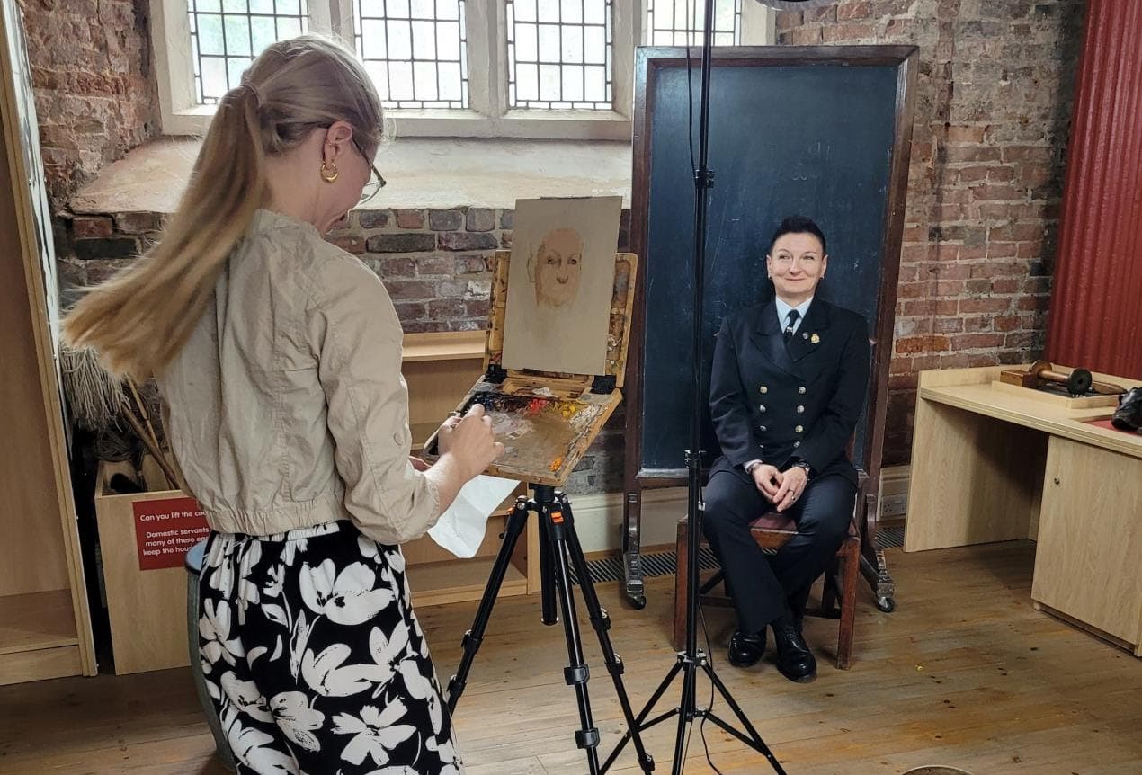 women's portrait being painted at Hull Maritime Museum