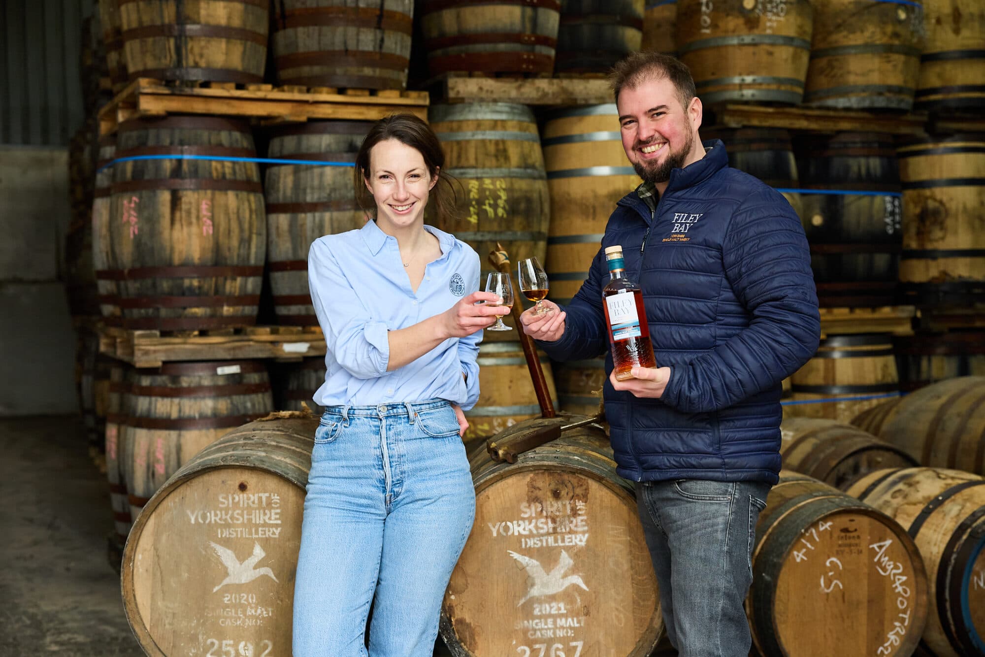 120225 Jenni Ashwood and Joe Clark with Filey Bay Orange Wine Barrique