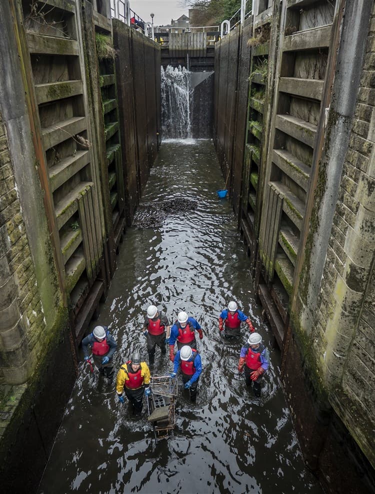 cleaning a canal in Yorkshire