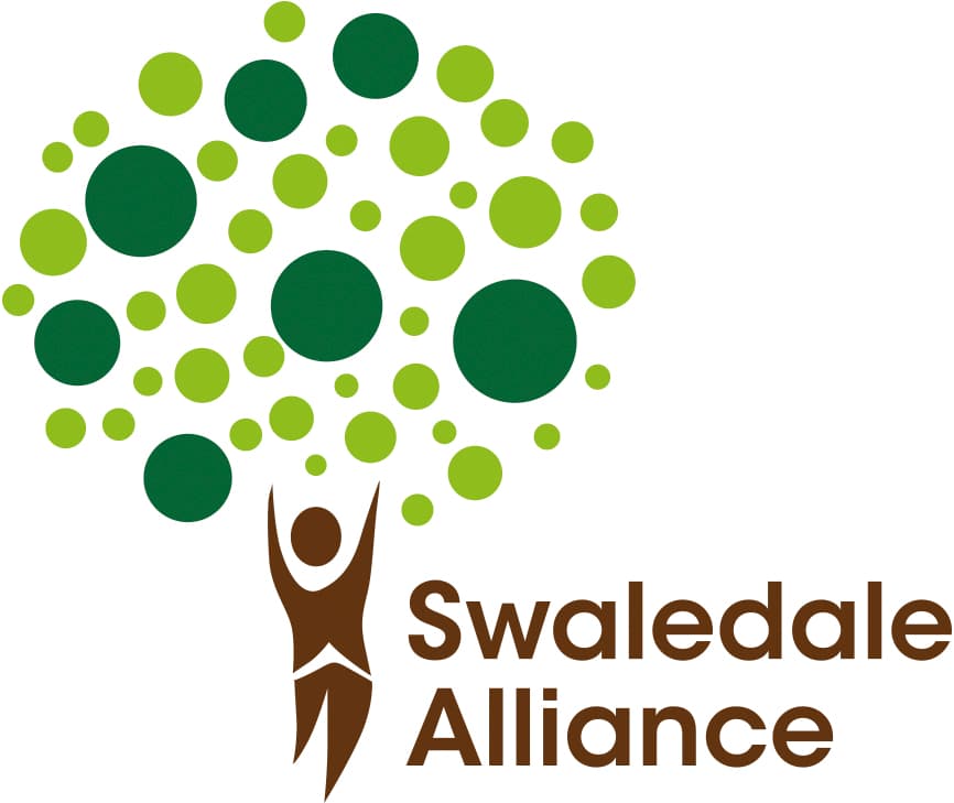Logo featuring a stylized tree made of green circles, with a figure raising arms, and the text "Swaledale Alliance."