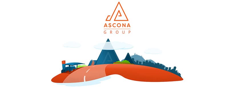 Ascona Deepcar Service Station & Greggs with a modern logo and stylized landscape in vibrant colors.