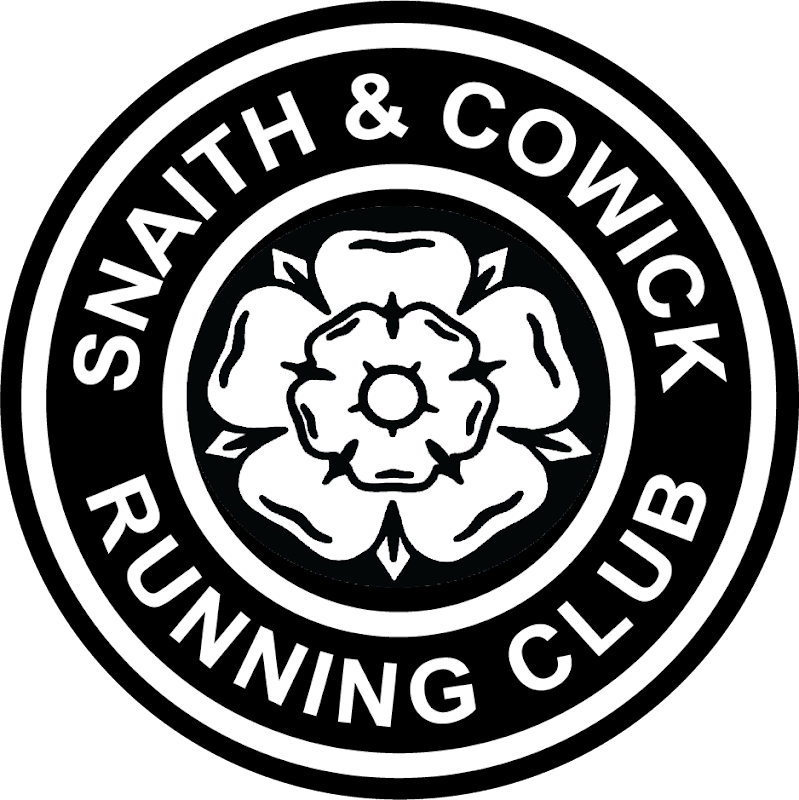 Black circular logo featuring a white rose and the text "Snaith & Cowick Running Club".