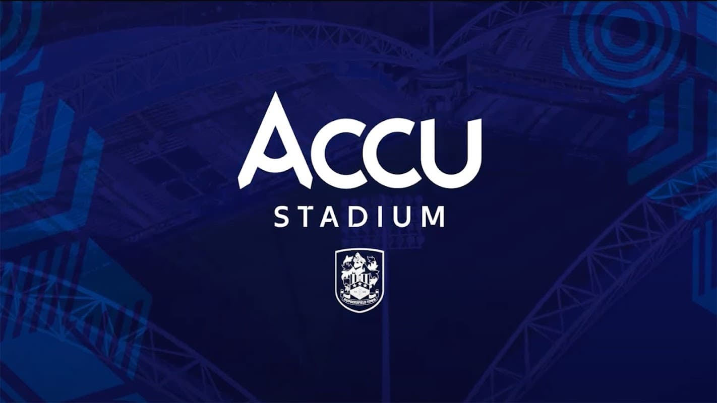 Accu Stadium logo prominently displayed over a dark blue background, showcasing the venue's branding.