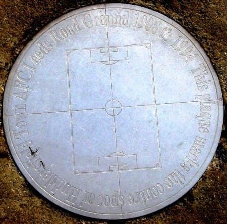 Plaque commemorating Centre Spot of Huddersfield Town's former Leeds Road Ground - Historic Site in huddersfield