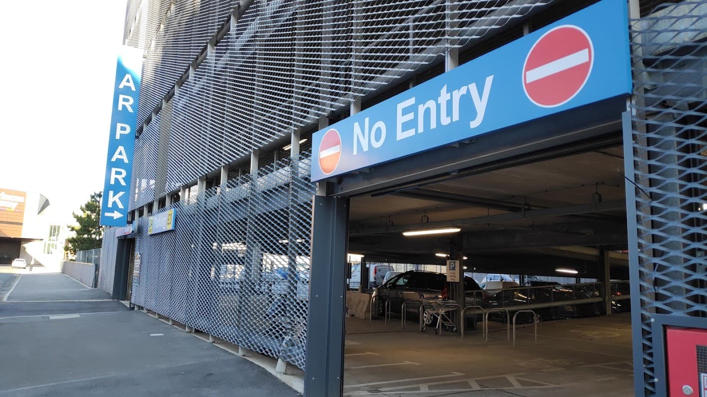 Osborne Street Multi-Storey Car Park entrance with "No Entry" sign and visible parking spaces.