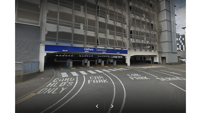 Pay & Display parking area with marked lanes for "Card Holders Only" and "Car Park" in Knowsthorpe, Yorkshire.