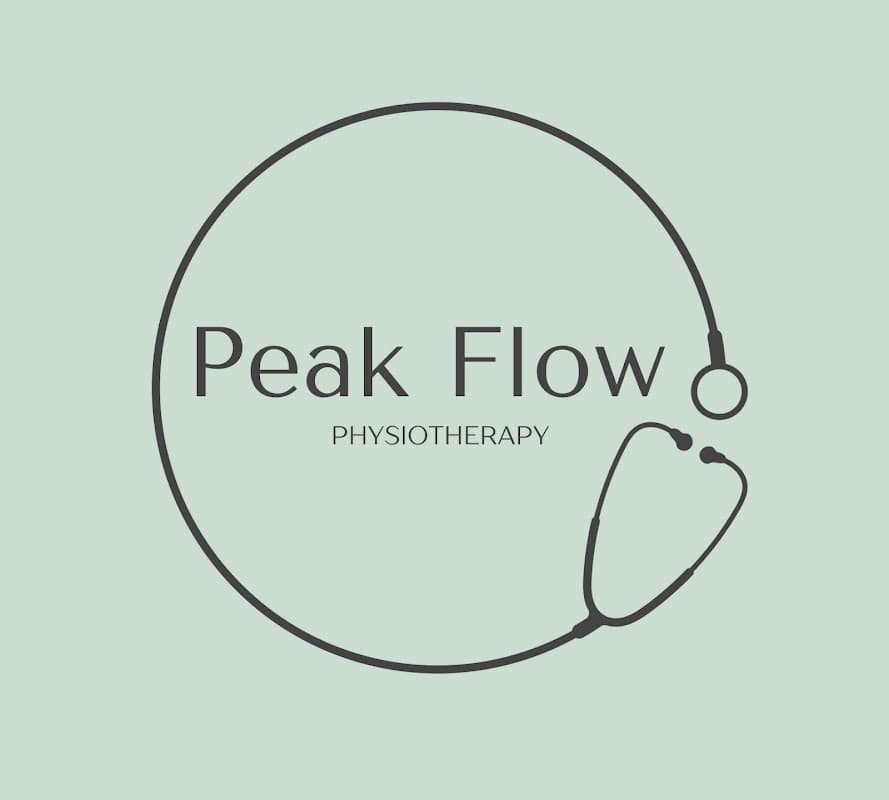 Logo for Peak Flow Physiotherapy Ltd featuring a stethoscope design in a minimalist style.