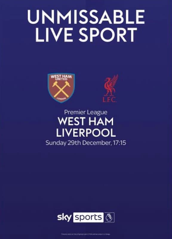 The Malt Shovel bar sign promoting a Premier League match between West Ham and Liverpool.