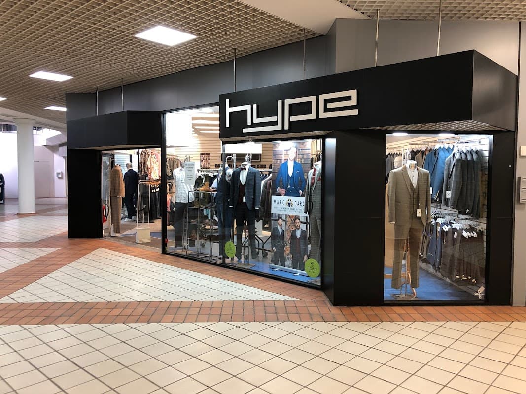 Department store "Hype" in Wakefield featuring formal wear displayed in large front windows.