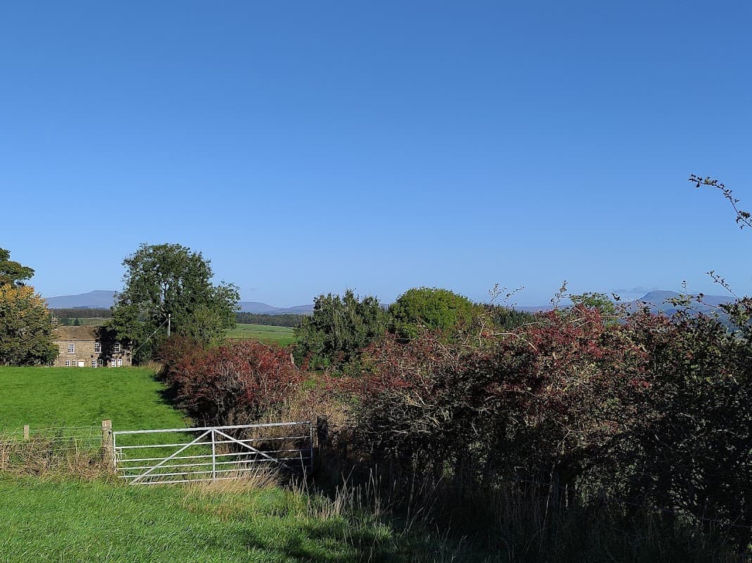 Wigglesworth Community Centre surrounded by lush greenery and trees under a clear blue sky.