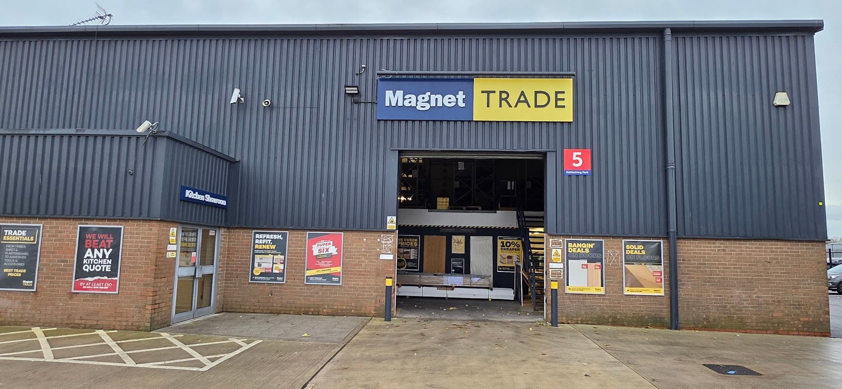 Magnet Trade furniture shop exterior in York, featuring large signage and entrance with promotional banners.