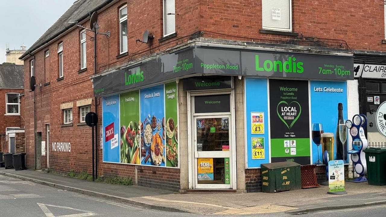 Londis convenience store on Poppleton Road, featuring colorful signage and a welcoming entrance.