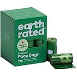 Green Earth Rated dog poo bags box with lavender scent, 270 count, includes two visible rolls.