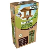 Peckish wooden garden bird table with slanted roof, on a tall stand, in eco-friendly packaging.