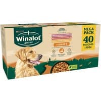 Winalot Adult Sunday Dinner 40x100g box with dog image, green accents, and orange "Mega Pack" text.