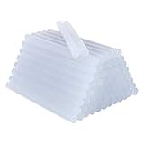 Clear BEEWAY hot glue gun sticks, 50 pack, 7mm x 100mm, stacked in a pyramid shape.