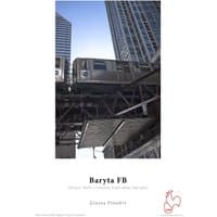 Hahnemühle Baryta FB Art paper pack with urban train image, 25 sheets, glossy finish.