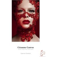 Hahnemühle Cézanne Canvas White Smooth with a close-up of a model wearing intricate red lace face covering.