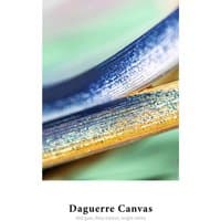 Hahnemühle Daguerre Canvas White Matt with textured surface, vibrant blue and yellow hues, ideal for art prints.