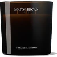 Black Molton Brown Re-Charge Black Pepper Candle, 600g, with white text and sleek, minimalist design.