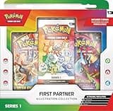 "Pokémon TCG set with 3 colorful promo cards, 2 booster packs, and a sticker sheet in a vibrant green and white box"