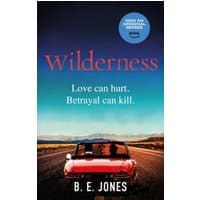 "Wilderness" book cover with a red convertible on a desert road under a blue sky, tagline "Love can hurt. Betrayal can kill."