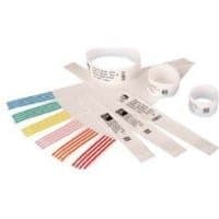 White Zebra Z-Band Direct wristbands with black text, various sizes, and colored stripe options.